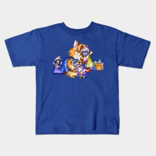 Adorable giant cat with a dark elf sorcerer Kids T-Shirt